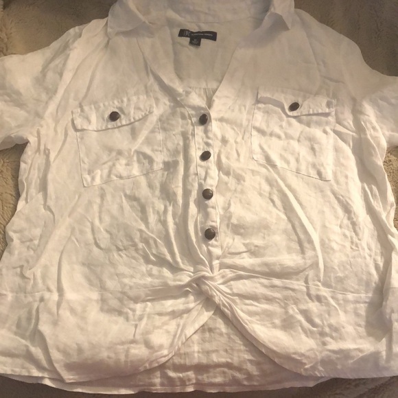 🎉4 for $20 I.N.C. White Linen Button Down, size medium - Picture 2 of 5